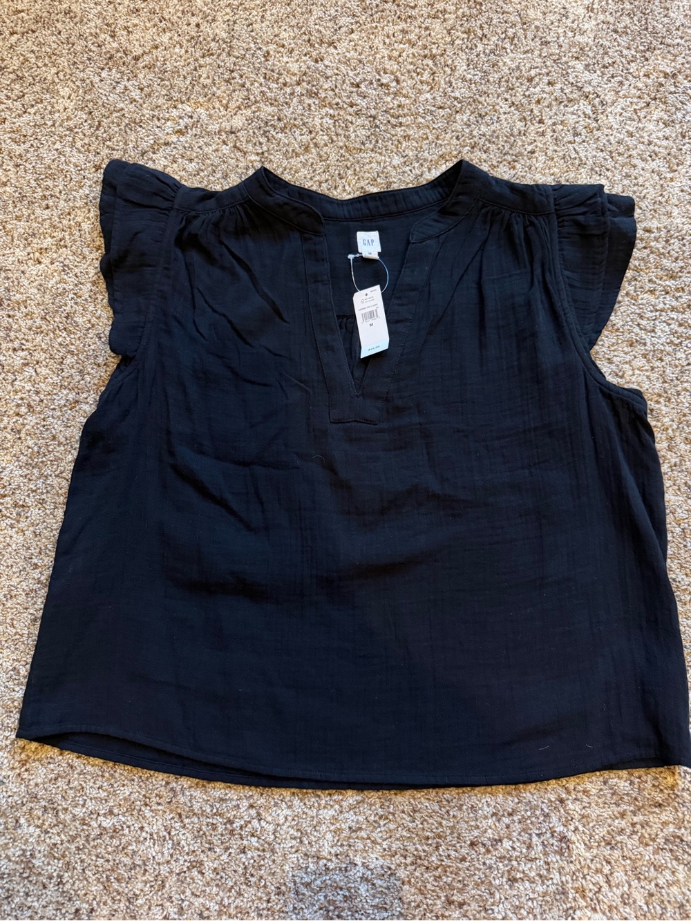 GAP Black Flutter Sleeve V-Neck Blouse